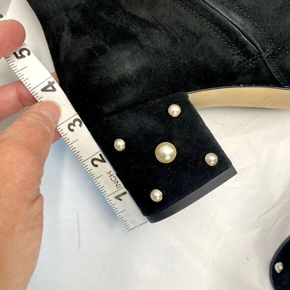 Kate Spade Womens 10 Black Suede Taraji Faux Pearl Zip Block Heel Bootie Boots - Picture 9 of 12